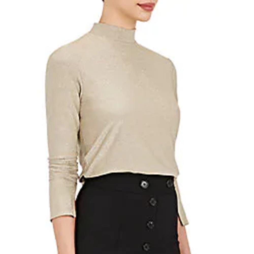 IMPERIAL Metallic Mock-Turtleneck Top, Gold, XS/S